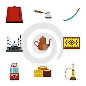 Ankara map icons set, flat style