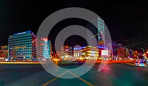 Ankara/Turkey-March 10 2019:  Panoramic view of Kizilay square and skyscraper in the night