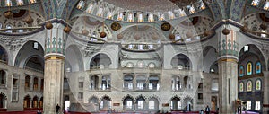 Ankara, Turkey - 16 October, 2019: Inside interior view of the Kocatepe Mosque (Kocatepe Cami
