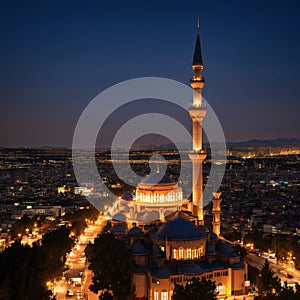 ankaya, Ankara, Turkey - 19.02. Ankara Kocatepe Mosque and Ankara night view with long exposure made with Generative AI