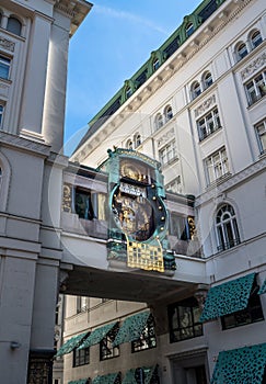 Ankeruhr Anker clock, Famous Astronomical Art Nouveau Clock On Hoher Markt in Vienna Austria, Build By Franz Matsch In 1914