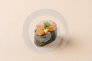 Ankimo sushi, monkfish liver on sushi rice