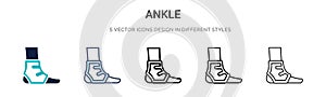 Ankle icon in filled, thin line, outline and stroke style. Vector illustration of two colored and black ankle vector icons designs