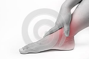 Ankle injury in humans .ankle pain,joint pains people medical, mono tone highlight at ankle