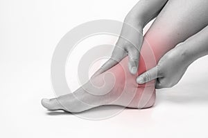 Ankle injury in humans .ankle pain,joint pains people medical, mono tone highlight at ankle