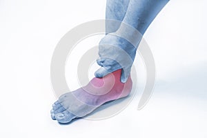 Ankle injury in humans .ankle pain,joint pains people medical, mono tone highlight at ankle