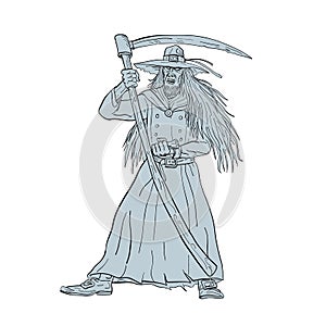 Ankou Henchman of Death With Scythe Drawing