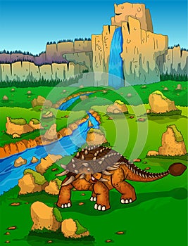 Ankylosaur on the background of nature