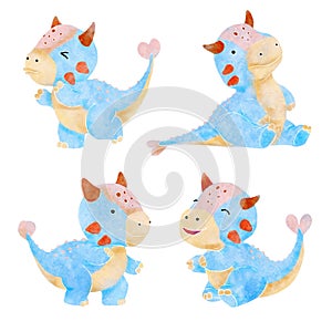Ankylosaurus . Cute dinosaur cartoon characters . Watercolor paint design . Set 24 of 27 . Illustration photo