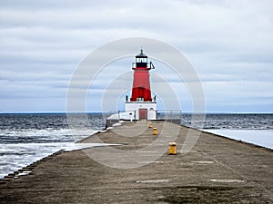 Ann arbor lighthouse pier on lake michigan west coast photo