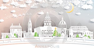 Annapolis Maryland City Skyline in Paper Cut Style with Snowflakes, Moon and Neon Garland