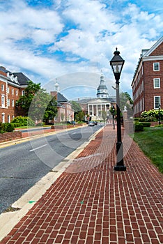 Lantern on the street in front of the capitol in Annapolis