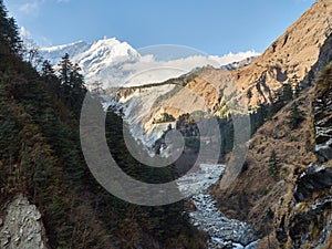 Annapurna Circuit Track- view river and Kali Gandaki canyon near village Ghasa.