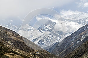 Annapurna III and Gangapurna peaks seen from Yak Kharka village Annapurna Circuit Nepal