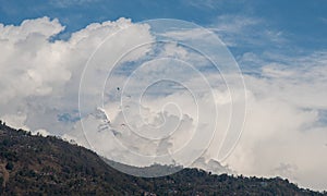 Annapurna massif in the Humalayas covered in snow and ice in north-central Nepal Asia