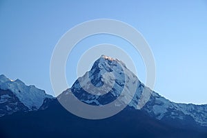 Annapurna mountain on himalaya rang mountain in the morning seen from Poon Hill, Nepal - Blue Nature view