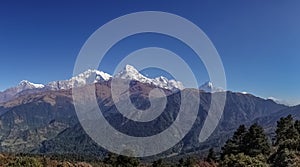 Annapurna Mountain Range in the Himalayas in Nepal. View from Poon Hill