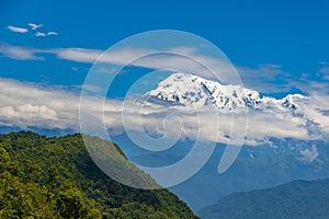 Annapurna Mountain seen from Sarangkot, Pokhara during trekking to Base Camp in Himalayas of Nepal