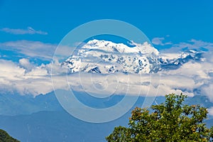 Annapurna Mountain seen from Sarangkot, Pokhara during trekking to Base Camp in Himalayas of Nepal photo