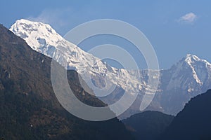 Annapurna South and Hiunchuli Peak at Sunrise