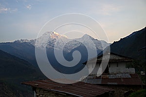 Annapurna South and Hiunchuli at Sunset B