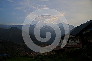 Annapurna South and Hiunchuli at Sunset E