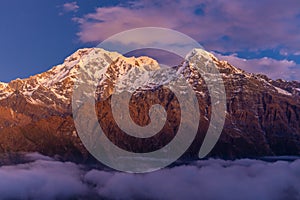 Annapurna South summit at sunset