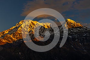 Annapurna South summit at sunset