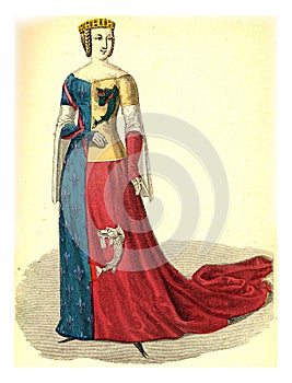Anne, Dauphine of Auvergne, vintage engraving
