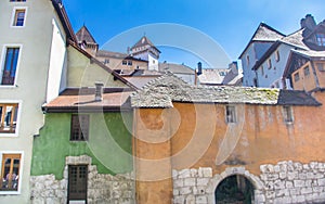 Annecy, France - May 12, 2019: Picturesque Alpine town in southeastern France, aka the`Pearl of French Alps`  or  `Venice of the A