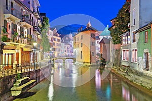 Annecy, France on the Thiou River at twilight