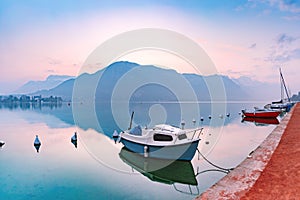 Annecy lake and Alps mountains, France