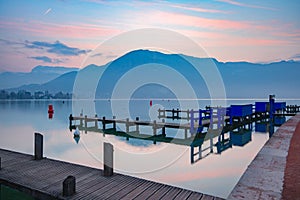 Annecy lake and Alps mountains, France