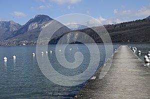 Annecy lake and mountains, landscape in Savoy