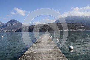 Annecy lake and mountains, landscape in Savoy