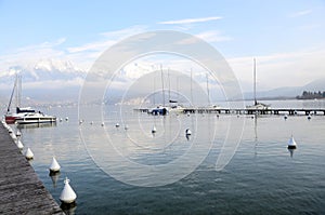 Annecy lake and snow, winter, france