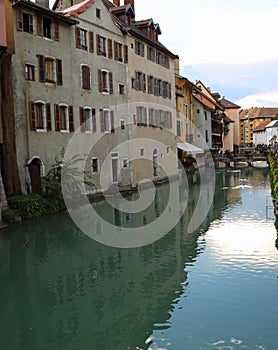 annecy town in France and the Thiou River