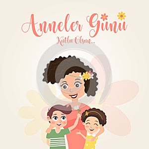 Anneler gÃ¼nÃ¼ kutlu olsun design. Translate: Happy mother`s day, vector illustration.