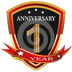 Anniversary 1 th label with ribbon.