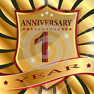 Anniversary 1 th label with ribbon.