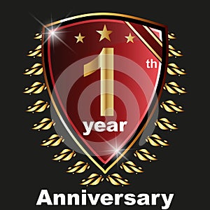 Anniversary 1 th label with ribbon.