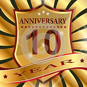 Anniversary 10 th label with ribbon.