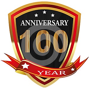 Anniversary 100 th label with ribbon.