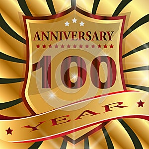 Anniversary 100 th label with ribbon.