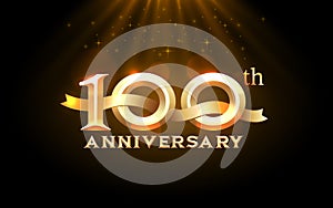 Anniversary 100th year, golden celebration, birthday event. Vector illustration