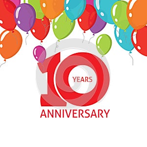 Anniversary 10th balloons poster, 10 years banner design