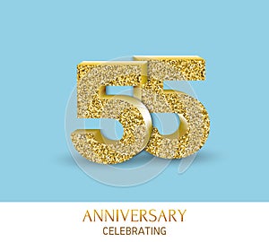 55th anniversary card template with 3d gold colored elements. Can be used with any background. photo