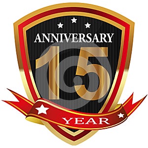 Anniversary 15 th label with ribbon.