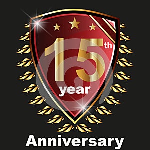 Anniversary 15 th label with ribbon.