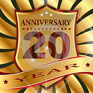 Anniversary 20 th label with ribbon.